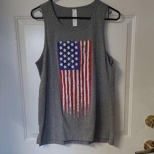 Patriotic Gray Tank Top with American Flag Design